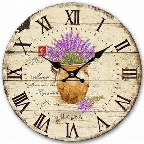 Decorative 14-inch Roman Numerals Wooden Wall Clock with French Lavender Pattern Decorative 14-inch Roman Numerals Wooden Wall Clock with French Lavender Pattern