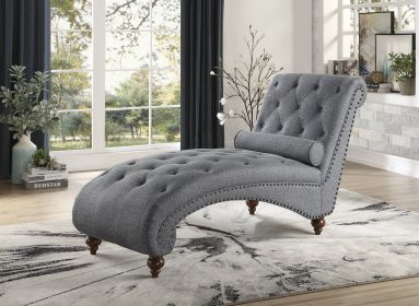 Modern Stylish Gray Color 1pc Chaise Button-Tufted Nailhead Trim w Bolster Pillow Comfortable Living Room Furniture Solid wood and Plywood Frame Modern Stylish Gray Color 1pc Chaise Button-Tufted Nailhead Trim w Bolster Pillow Comfortable Living Room Furniture Solid wood and Plywood Frame